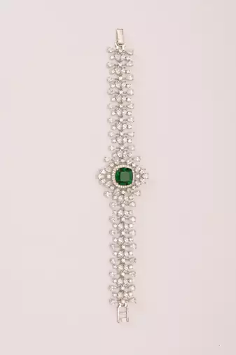 Green diamond white finish bracelet