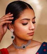 Green diamond white finish necklace set