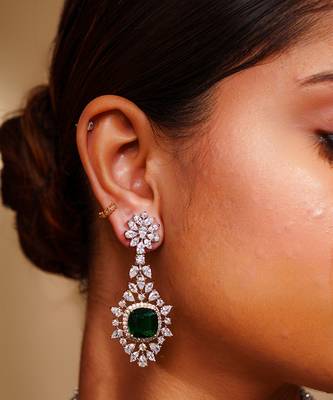 Green diamond white finish necklace set 3