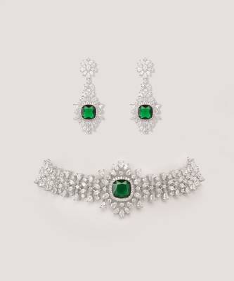 Green diamond white finish necklace set 4