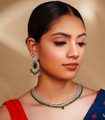 Green diamond white finish necklace set