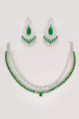 Green diamond white finish necklace set