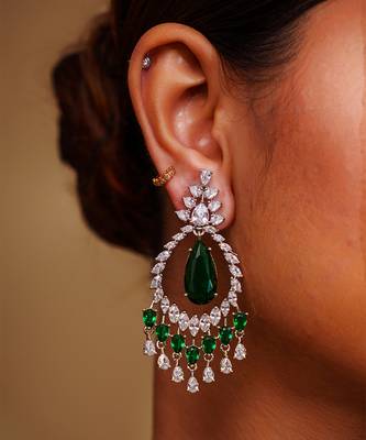 Green diamond white finish necklace set 3