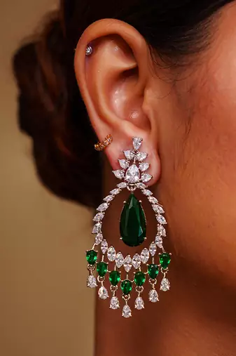 Green diamond white finish necklace set