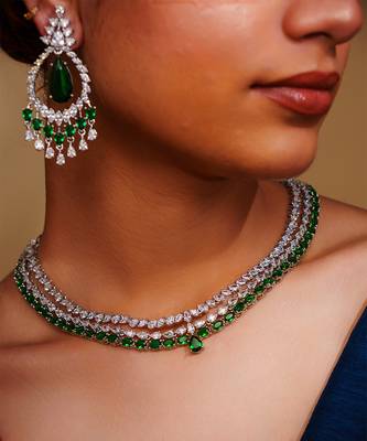 Green diamond white finish necklace set 4