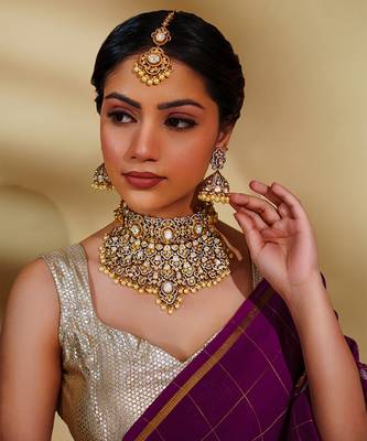 Gold kundan polki two tone finish necklace set 1