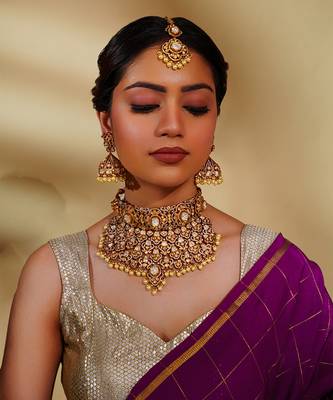 Gold kundan polki two tone finish necklace set 2