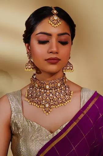 Gold kundan polki two tone finish necklace set