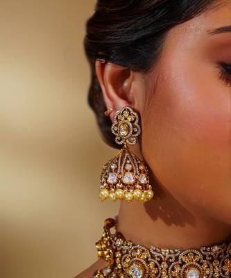 Gold kundan polki two tone finish necklace set 3