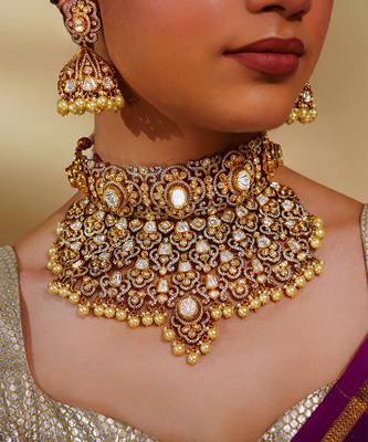 Gold kundan polki two tone finish necklace set 4