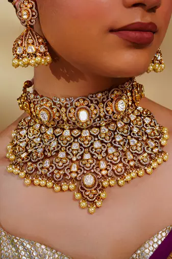 Gold kundan polki two tone finish necklace set