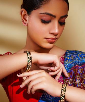 Green kundan polki gold finish bangle 1