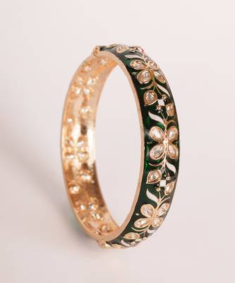 Green kundan polki gold finish bangle 2