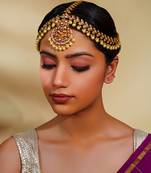 Gold kundan polki two tone finish mathapatti