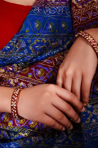Red kundan polki gold finish bangle