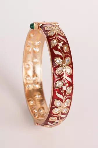 Red kundan polki gold finish bangle