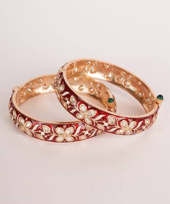 Red kundan polki gold finish bangle 4
