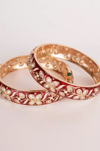 Red kundan polki gold finish bangle