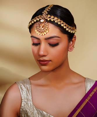 Gold kundan polki two tone finish mathapatti 1