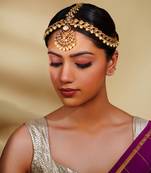 Gold kundan polki two tone finish mathapatti