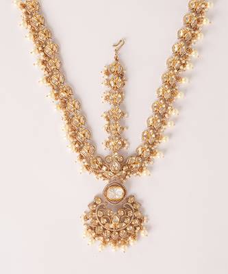 Gold kundan polki two tone finish mathapatti 2
