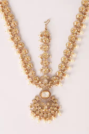 Gold kundan polki two tone finish mathapatti