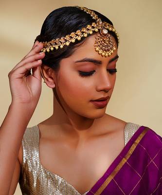 Gold kundan polki two tone finish mathapatti 4