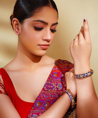 Blue kundan polki gold finish bangle 1
