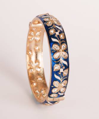 Blue kundan polki gold finish bangle 2