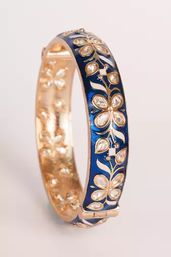 Blue kundan polki gold finish bangle