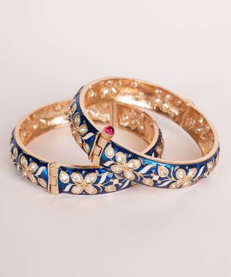 Blue kundan polki gold finish bangle 3