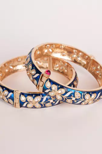 Blue kundan polki gold finish bangle