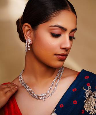 Elegant and classy 2 line diamond necklace set 1