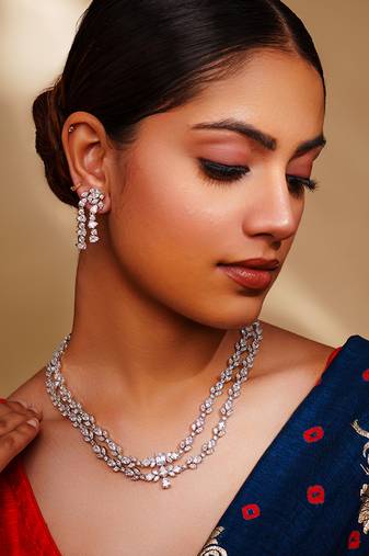Elegant and classy 2 line diamond necklace set