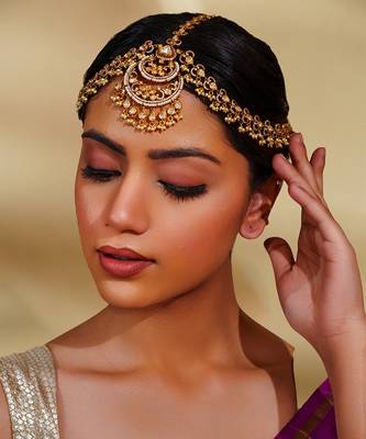 Gold kundan polki two tone finish mathapatti 1