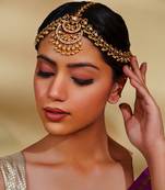 Gold kundan polki two tone finish mathapatti