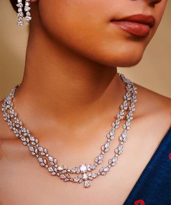 Elegant and classy 2 line diamond necklace set 4