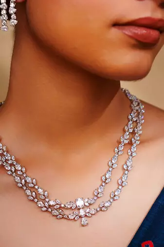 Elegant and classy 2 line diamond necklace set