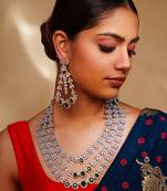 Bold and dramatic emerald 3 line diamond set with earrings