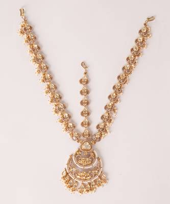 Gold kundan polki two tone finish mathapatti 2