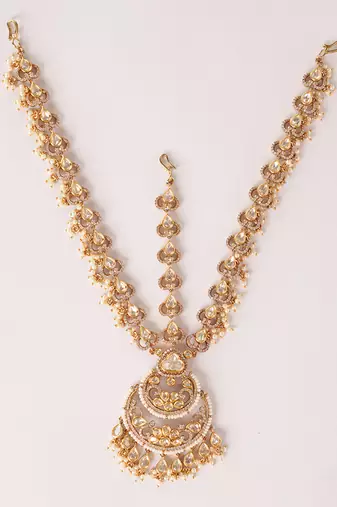 Gold kundan polki two tone finish mathapatti