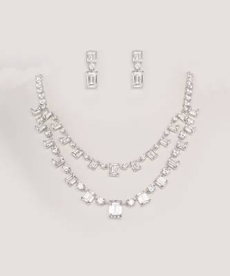 Delicate yet elegant diamond necklace in white finish with matching earrings 2