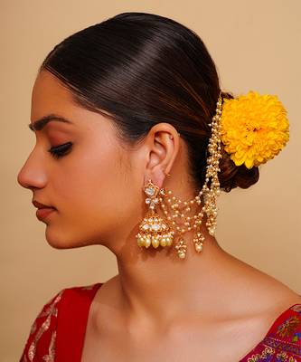 Gold kundan polki gold finish earchain 1