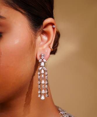 Delicate yet elegant diamond necklace in white finish with matching earrings 2