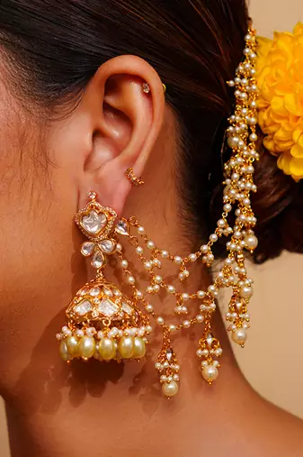 Gold kundan polki gold finish earchain