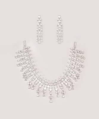 Delicate yet elegant diamond necklace in white finish with matching earrings 4