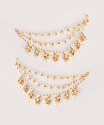 Gold kundan polki gold finish earchain 3