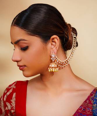 Gold kundan polki gold finish earchain 1