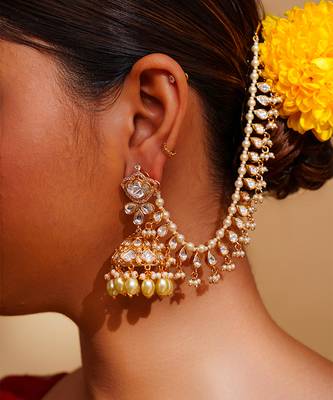 Gold kundan polki gold finish earchain 3