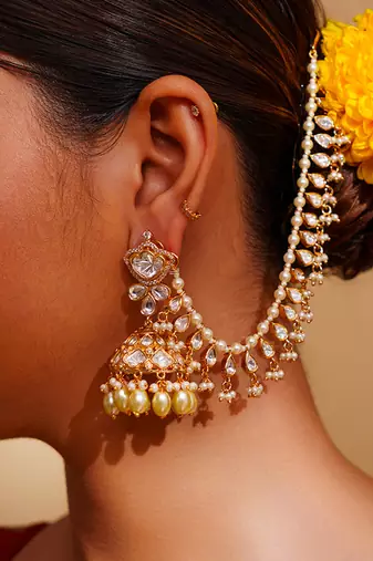 Gold kundan polki gold finish earchain